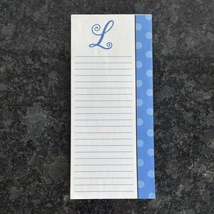 NWOT Blue and White Notepad with Initial L